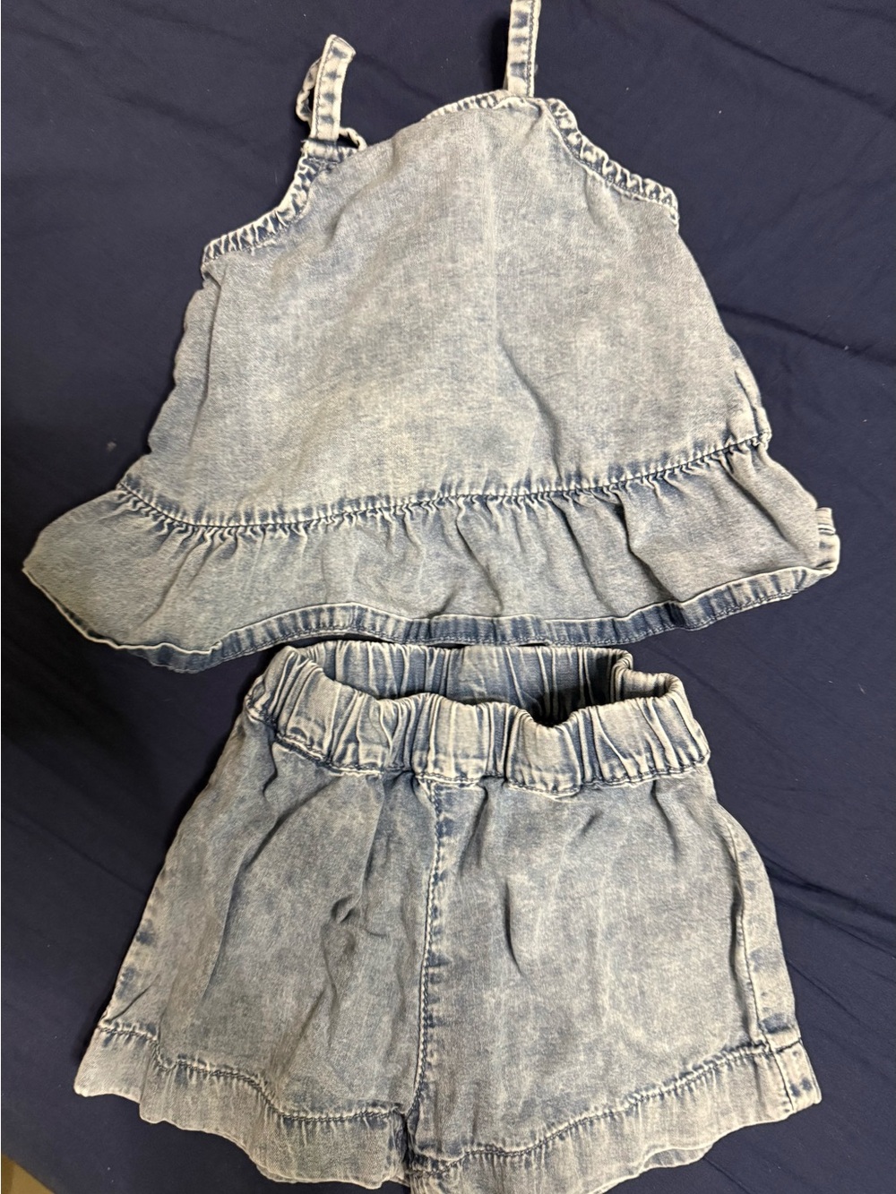 Denim-Look Ruffle Tank and Shorts Set for Kids - Light Blue